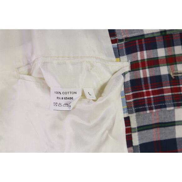Etienne Aigner Men's Patchwork Madras Red Blue Plaid Cotton Blazer Large 44R - Picture 9 of 9